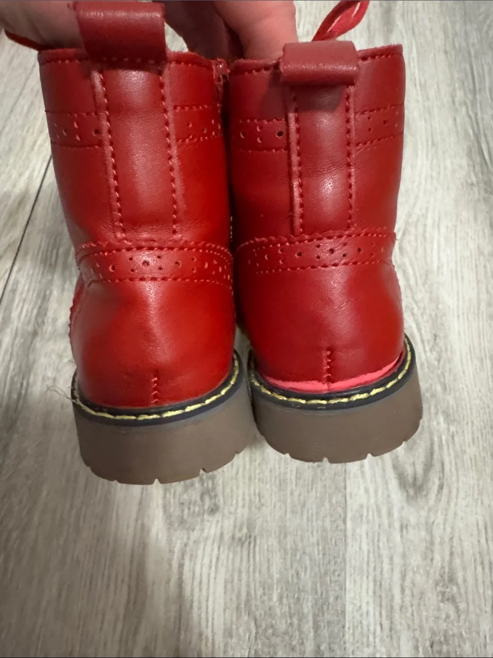 Kids Red Lace-Up Ankle Boots